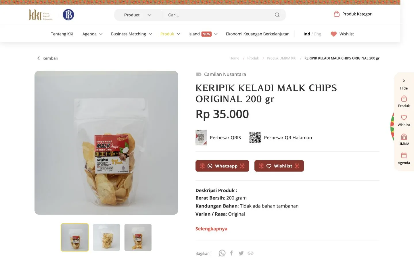 Sebelum: Halaman produk MALK Chips di direktori KKI